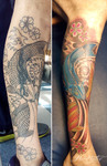 mark-tattoo-torrejon-ardoz-tatuaje-cover-pierna-carpas-koi-olas-flores